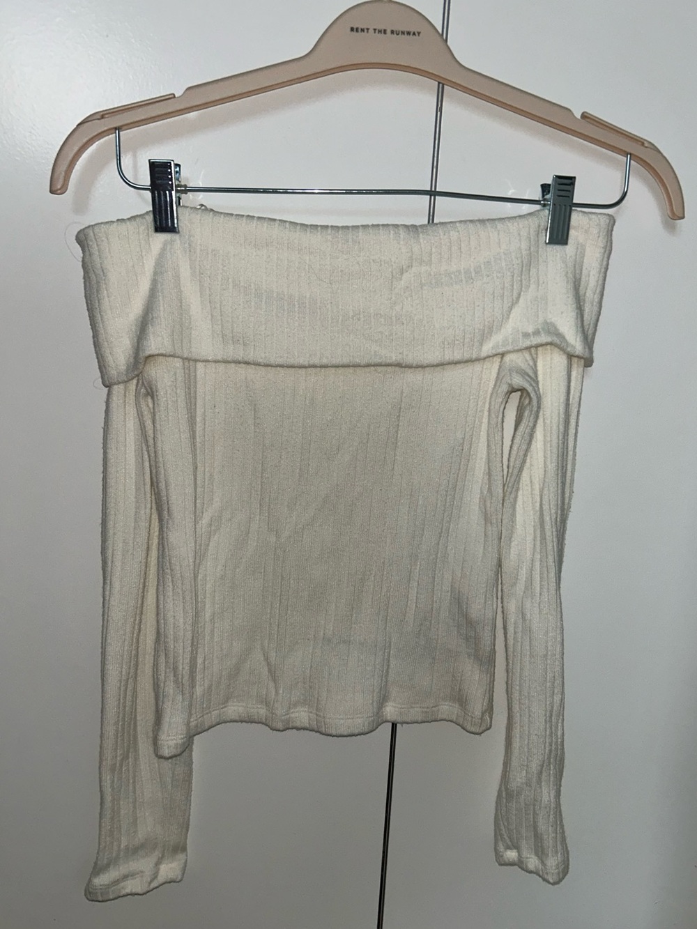 stradivarius Cream Off-Shoulder Ribbed Top